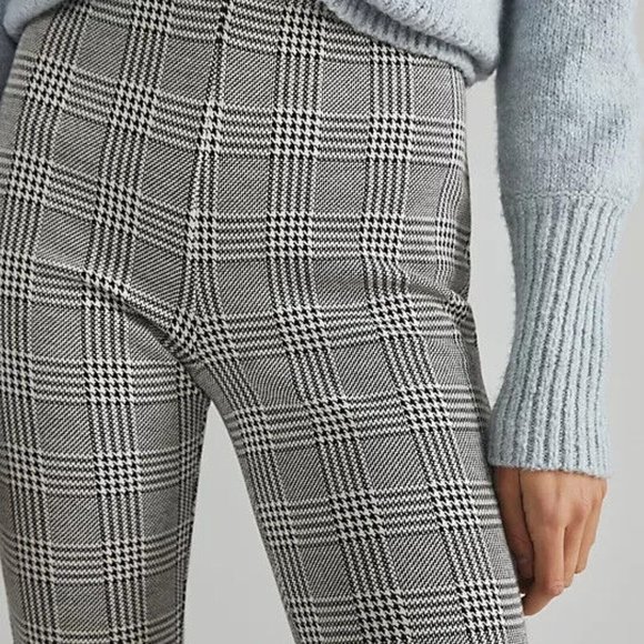 Anthropologie Maeve XL NWT Plaid Wide-Leg Pants Pull On Flare Kick Black New - Picture 4 of 6